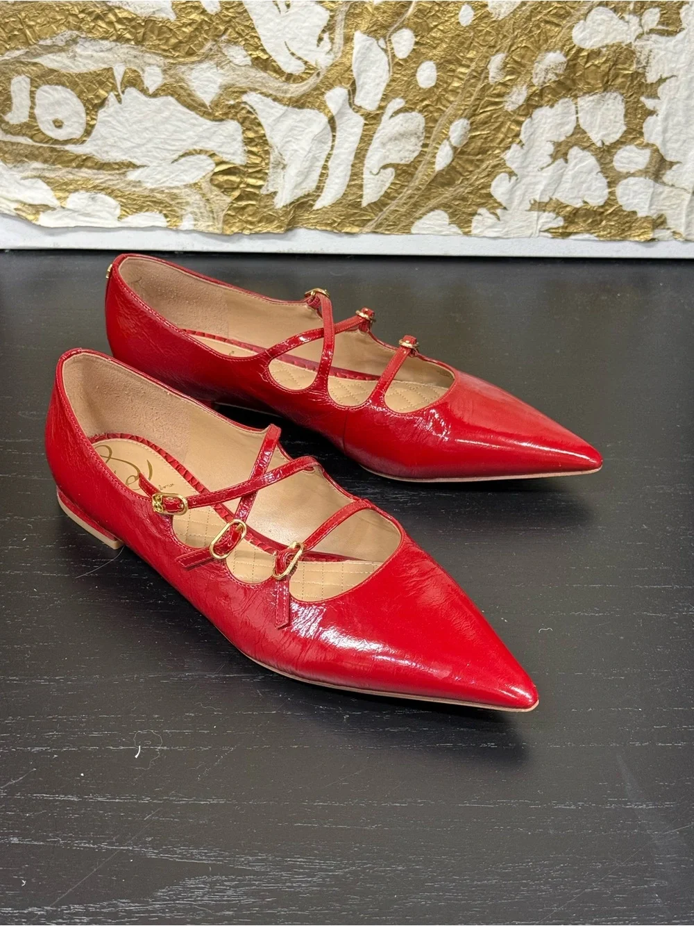 Sam Edelman Red Patent Pointed-Toe Triple-Strap Flats